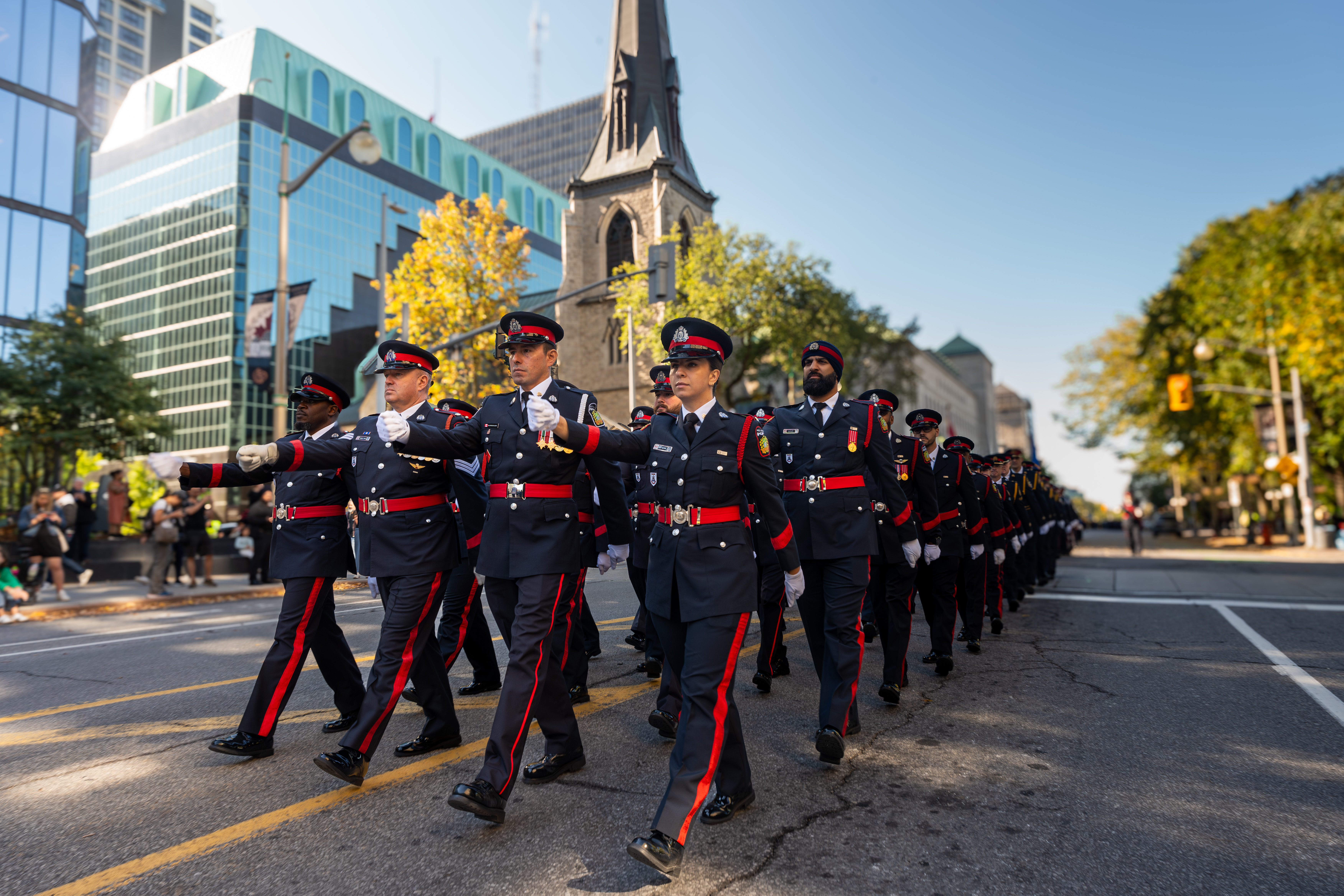 Police honour guard marching