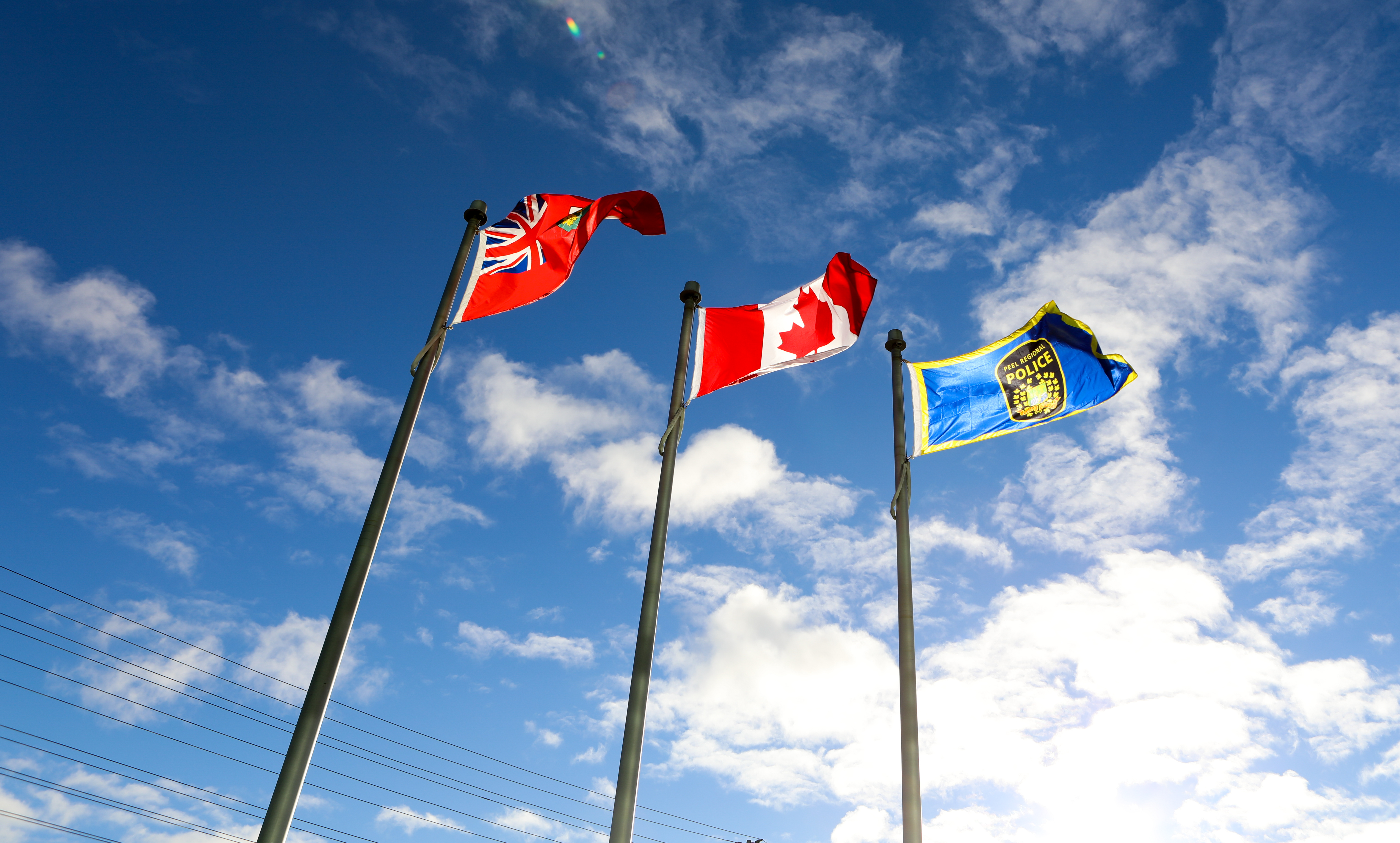 Ontario, Canada, Peel Regional Police flag flying in the wind