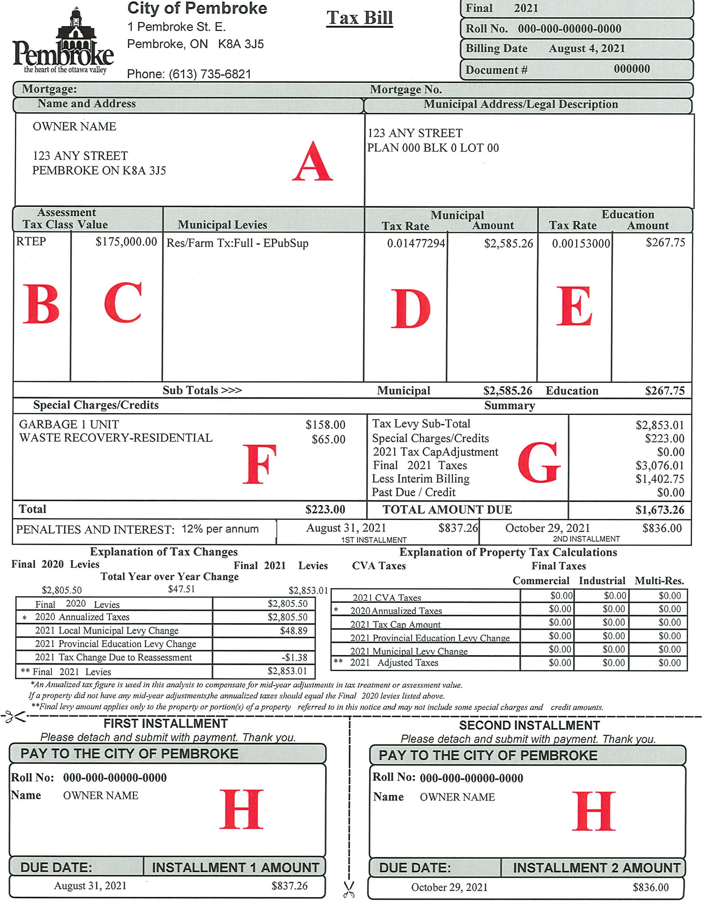 Picture of a sample tax bill