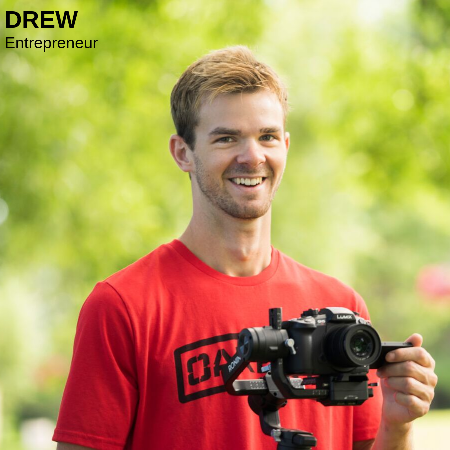 Man holding a camera and smiling