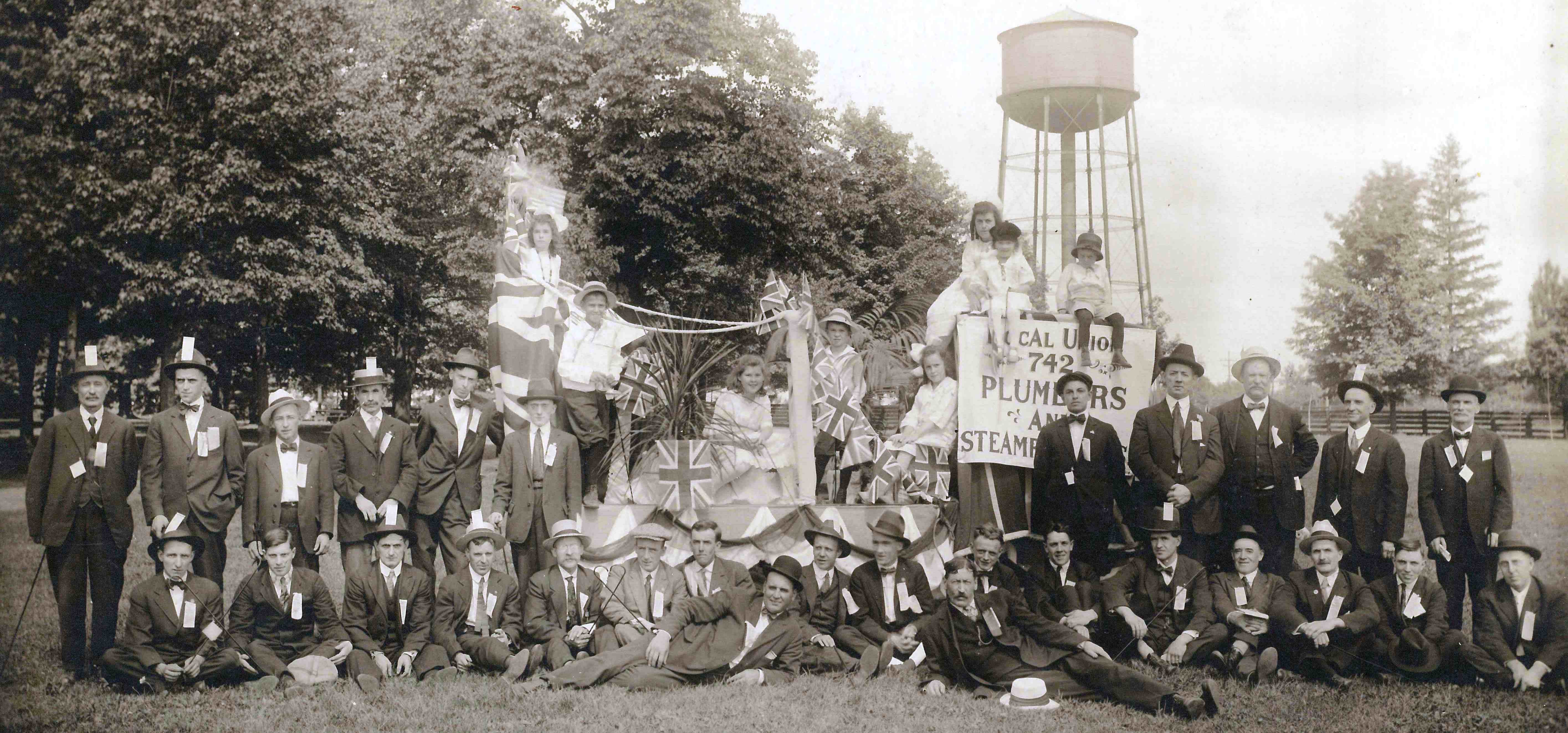 Plumber and Steamfitters parade float for Labour Day in Stratford, 1922
