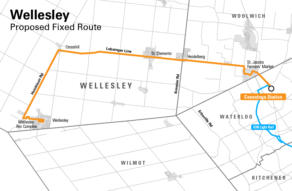 Map of proposed fixed route serving Wellesley
