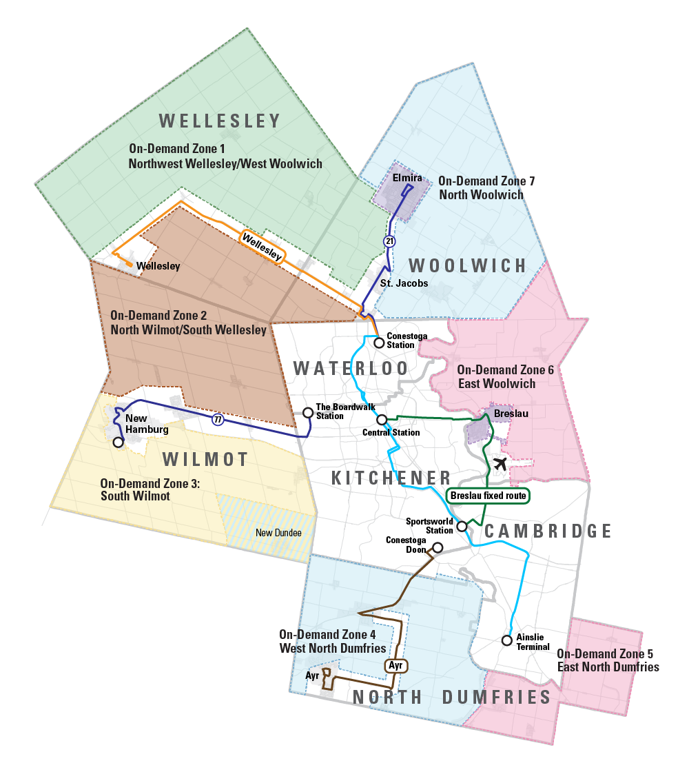 Map of existing and proposed transit service in the Region's townships