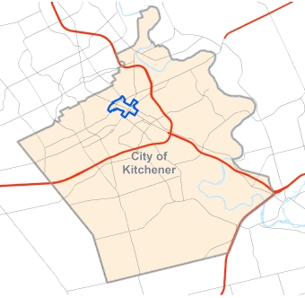 May of Kitchener with downtown highlighted.