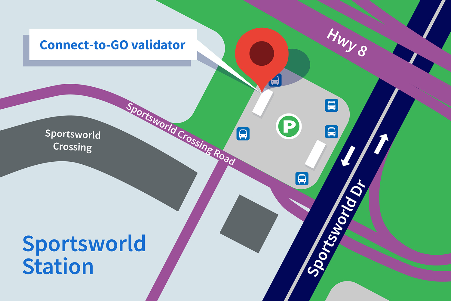 Map of the Connect-to-GO validator at Sportsworld Station