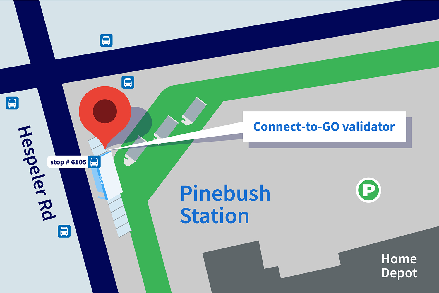 Map of the Connect-to-GO validator at Pinebush Station