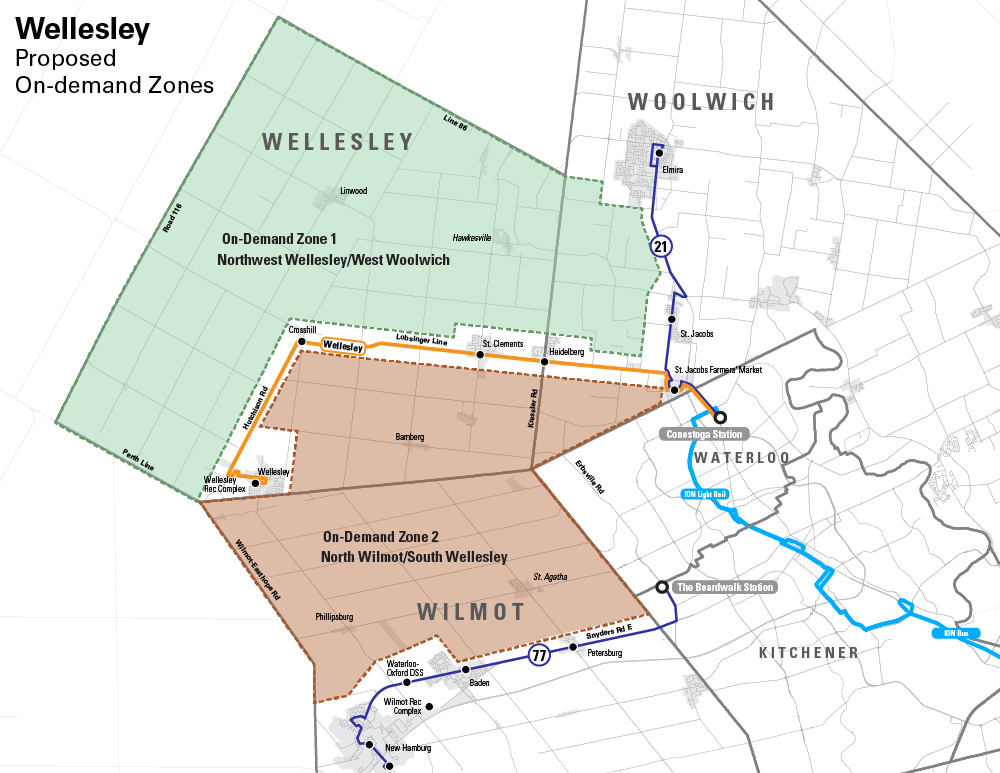 Map of proposed Wellesley Township on-demand zones