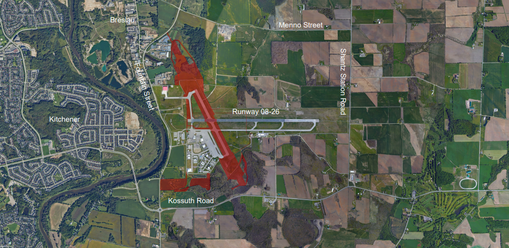 Aerial map view of YKF