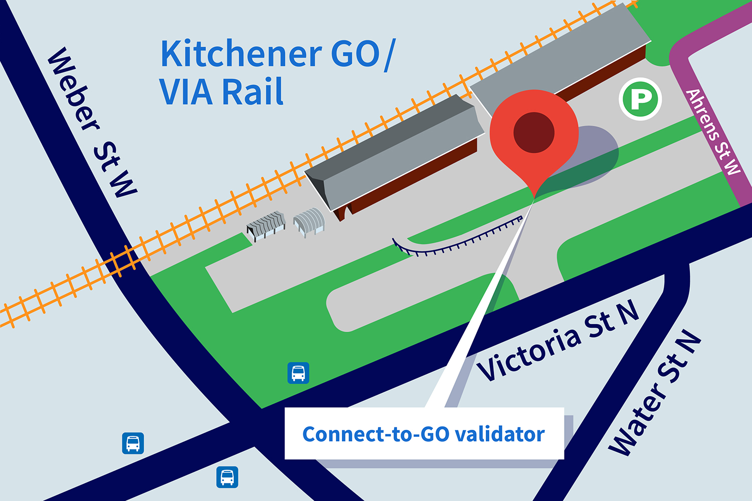 Map of the Connect-to-GO validator at Kitchener Train Station