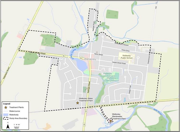study area for Wellesley Water and Wastewater Master Plan