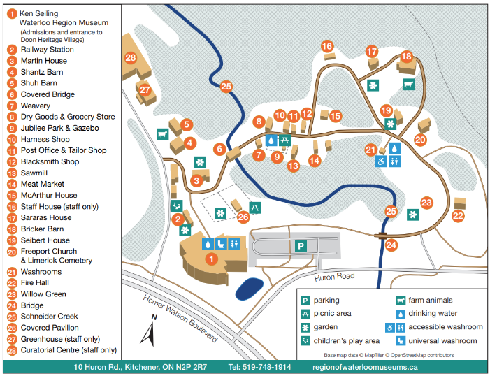 Map of Doon Heritage Village with numbered legend