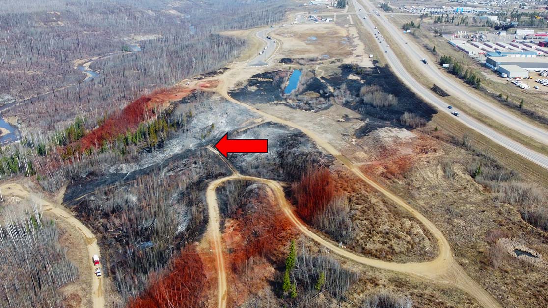 view of the fire area from above