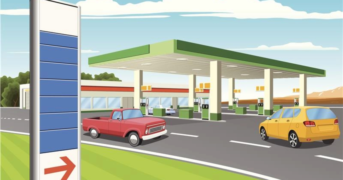 Cartoon photo of gas station sign