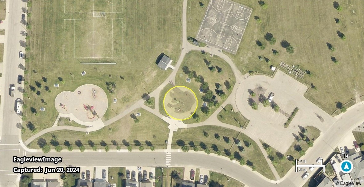 arial view of park area including highlighted area of closure