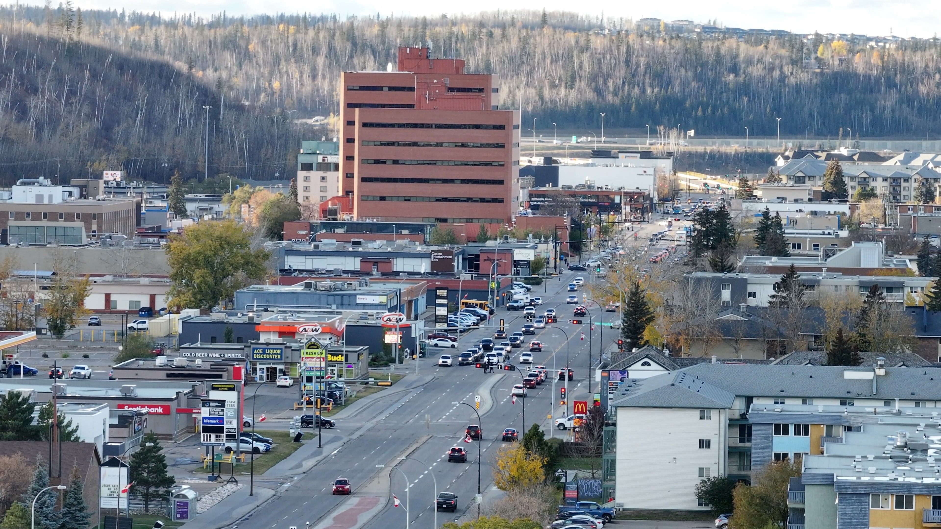 Drone image of downtown Fort McMurray 