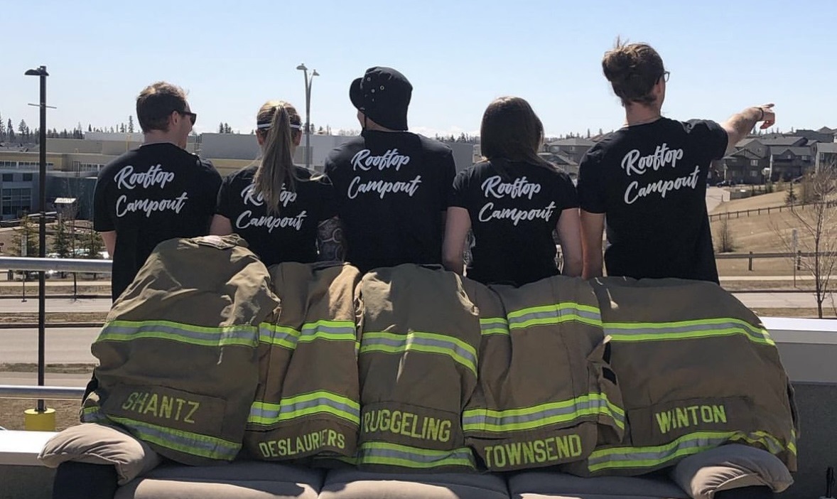 Firefighters on a roof