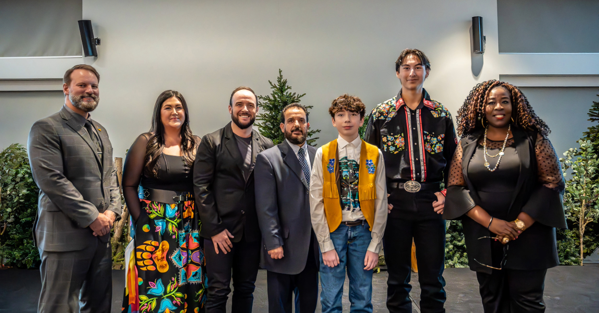Recipients of the 2023 Council's Excellence Awards pose for a photo with RMWB Mayor Sandy Bowman and Councillor Banjoko in Fort McMurray, Alta.