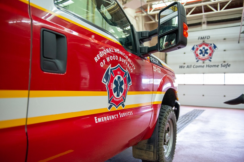 Fire truck in bay