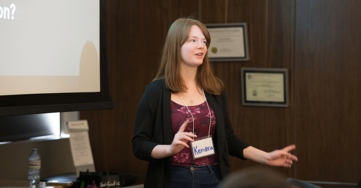 A member of MACOY gives a presentation during a mock government session.