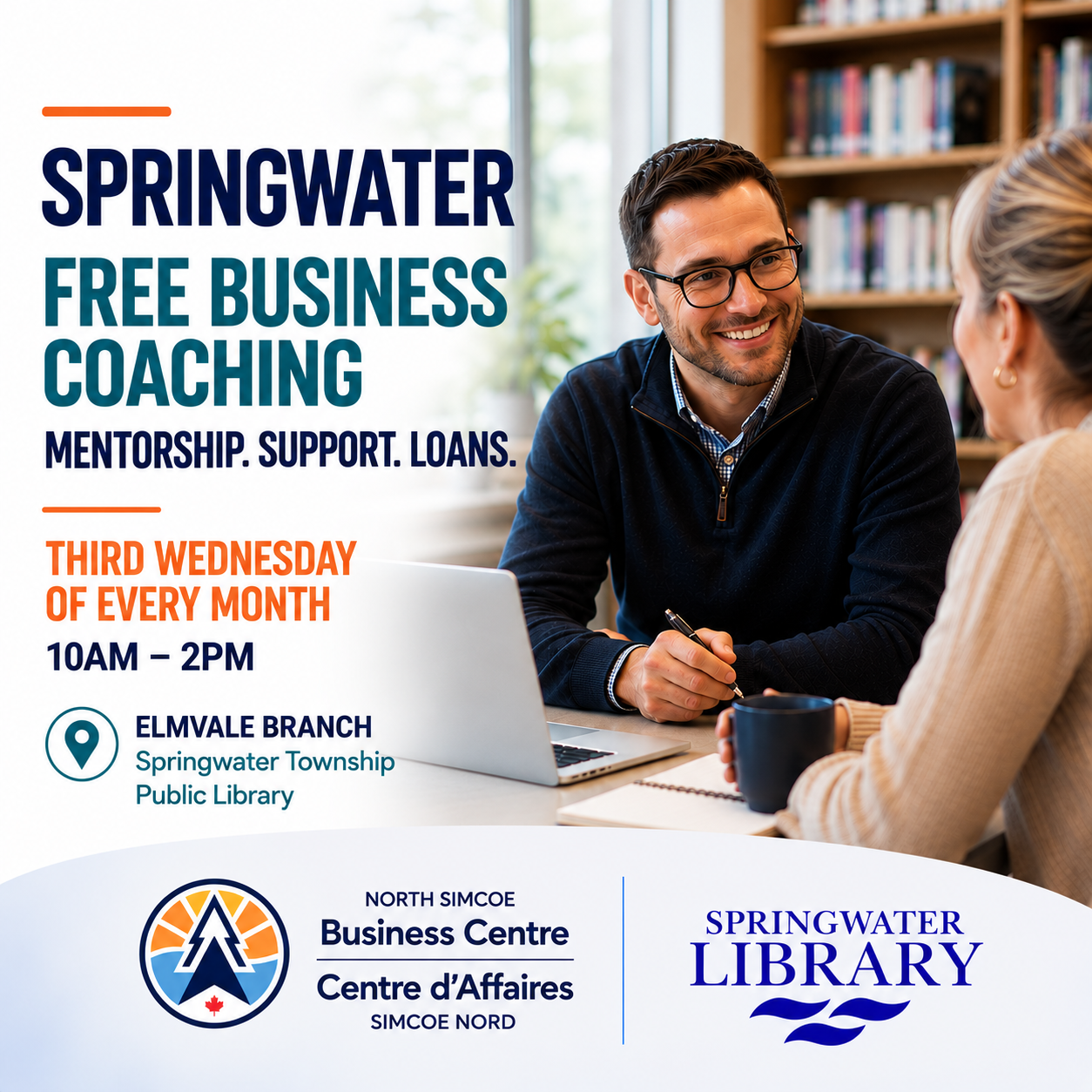 Poster for Free Business Coaching offered by the North Simcoe Business Centre