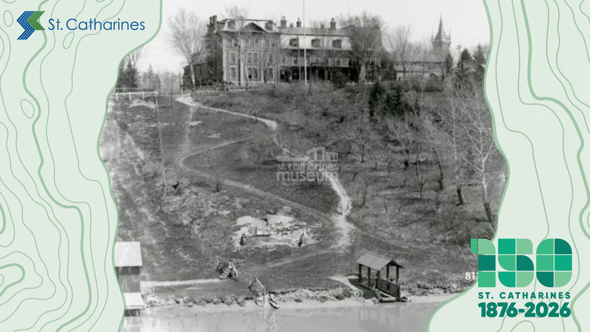 The Springbank Hotel, looking from the west side of Twelve Mile Creek sometime around 1890. (8129-N)