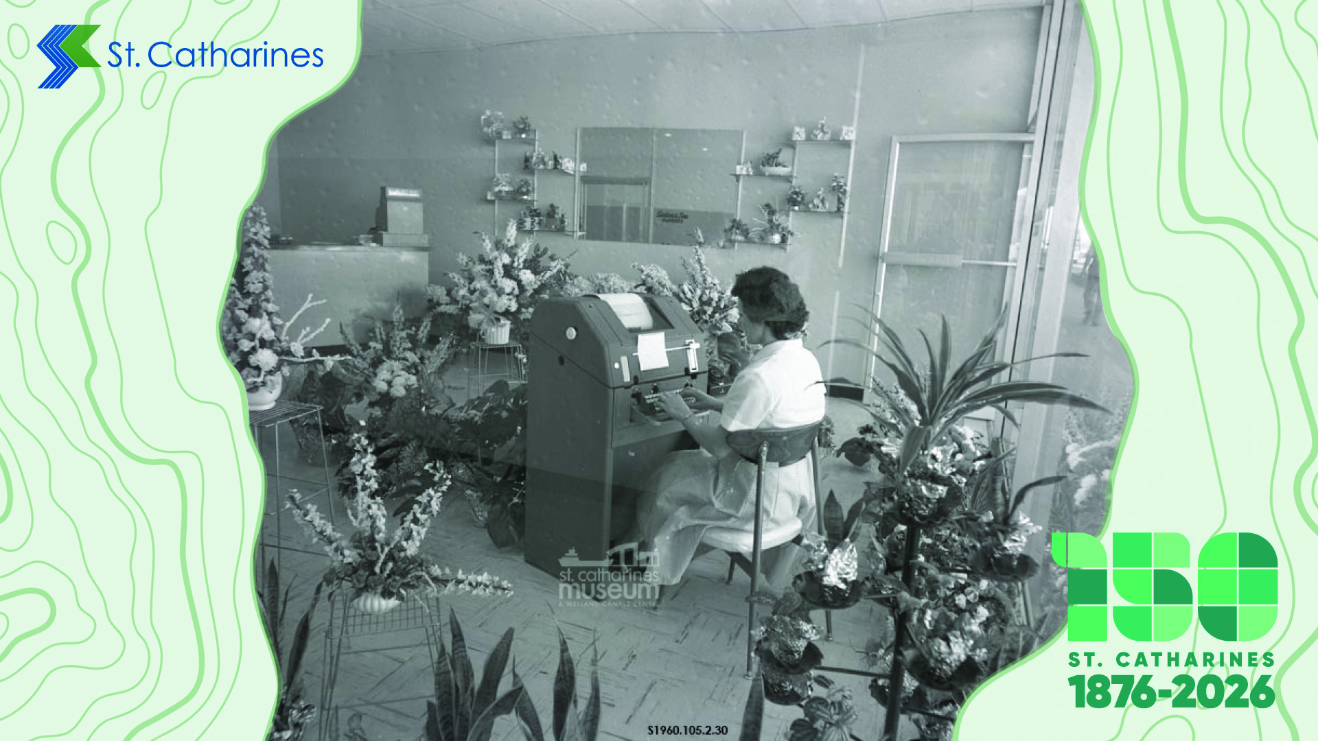 The interior of the Sexton and Son florist shop located at the Pen Centre in 1960.