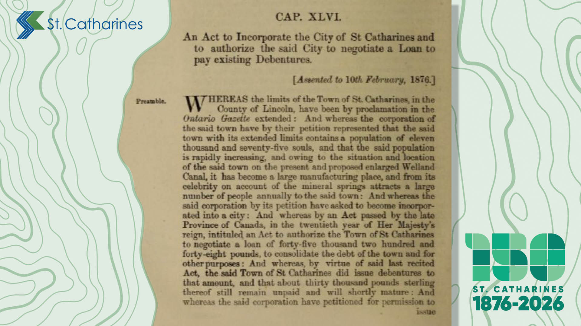 Text from the Act to Incorporate the City of St. Catharines.