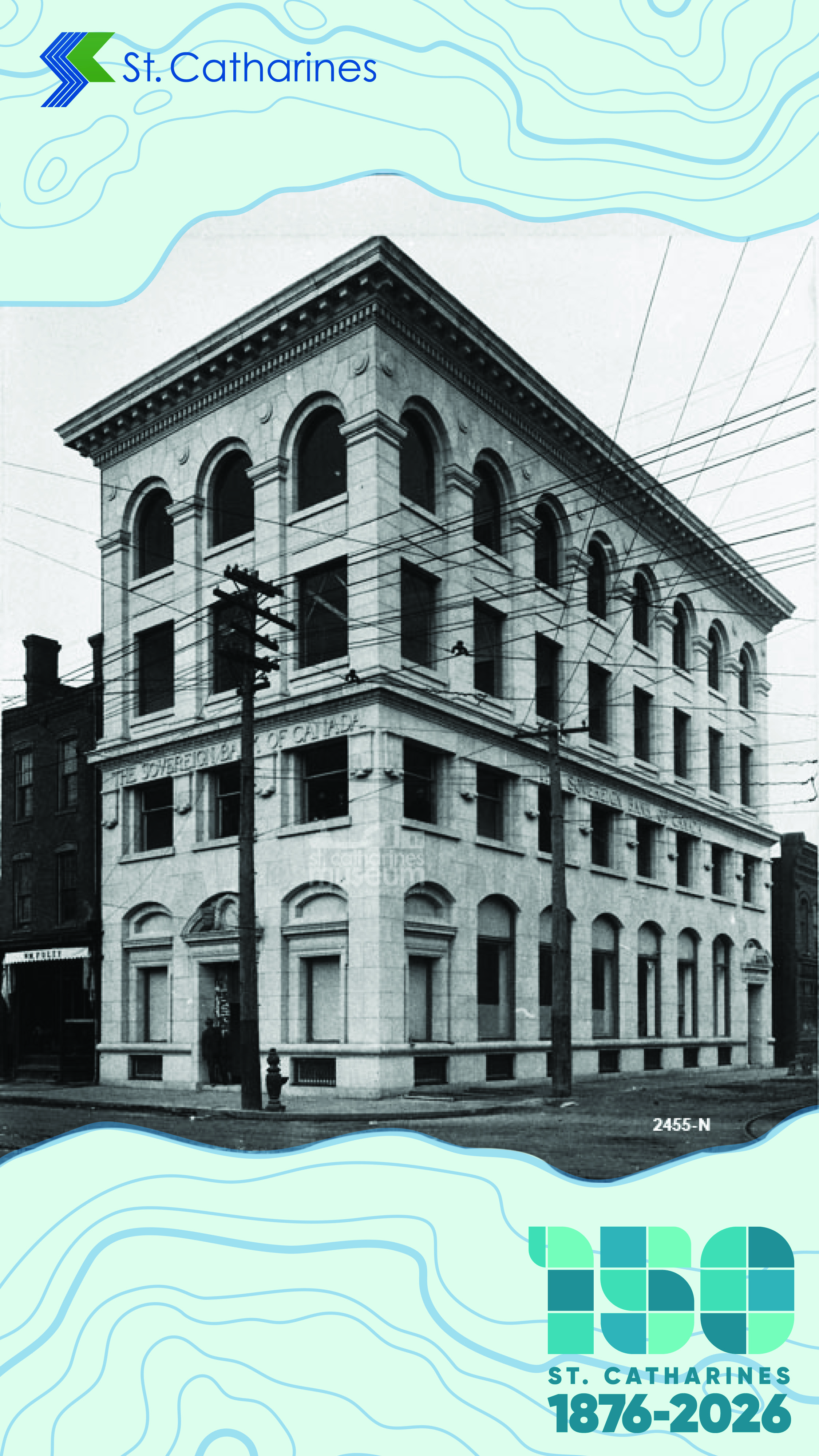 The former City Hall decorated for Dominion Day during the First World War.