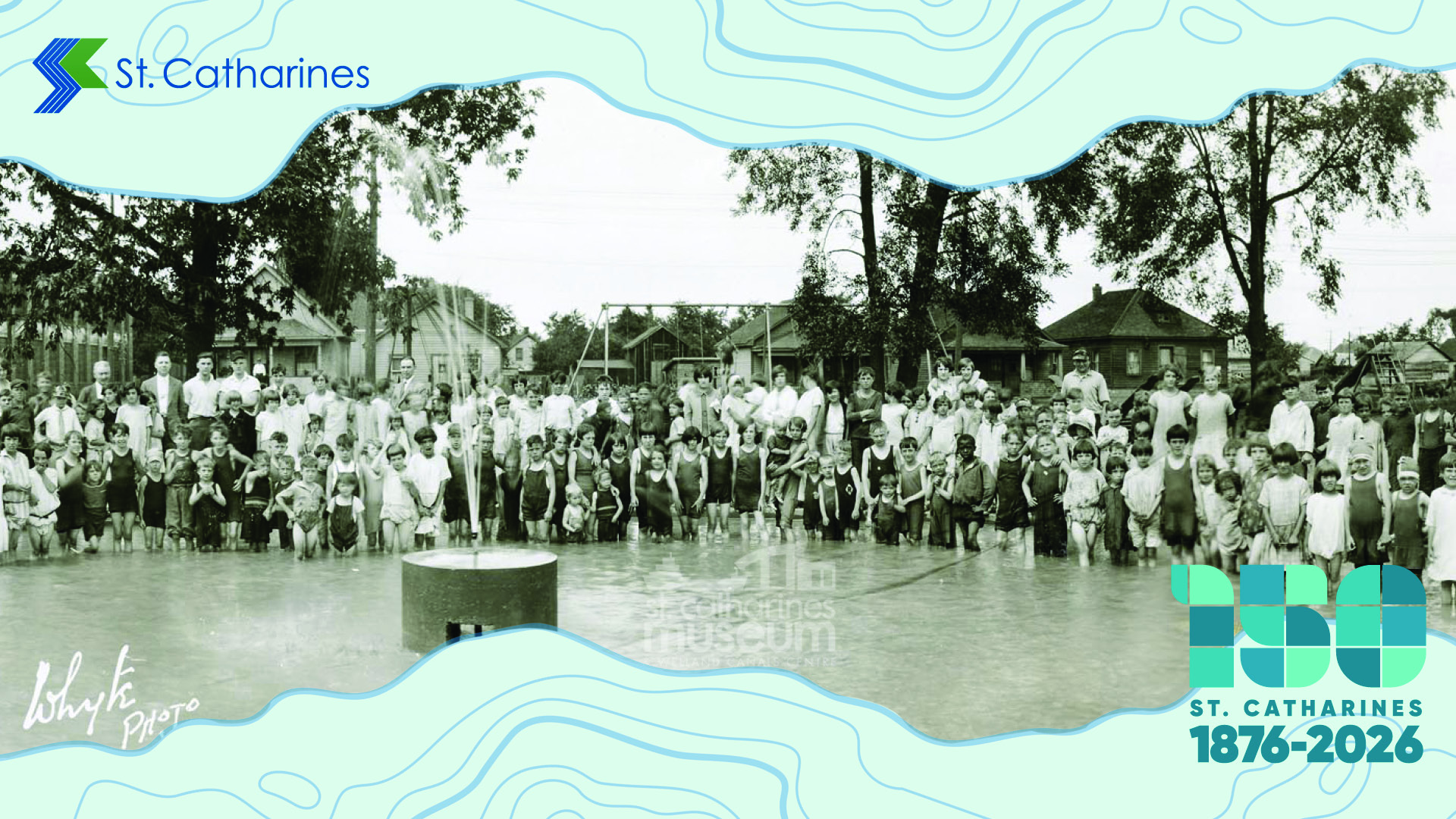 A happy gathering at the Bartlett Wading Pool in 1927. (7576-N)