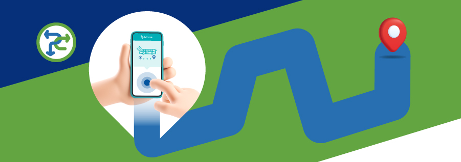Person tapping on a phone screen, with a map illustration in the background