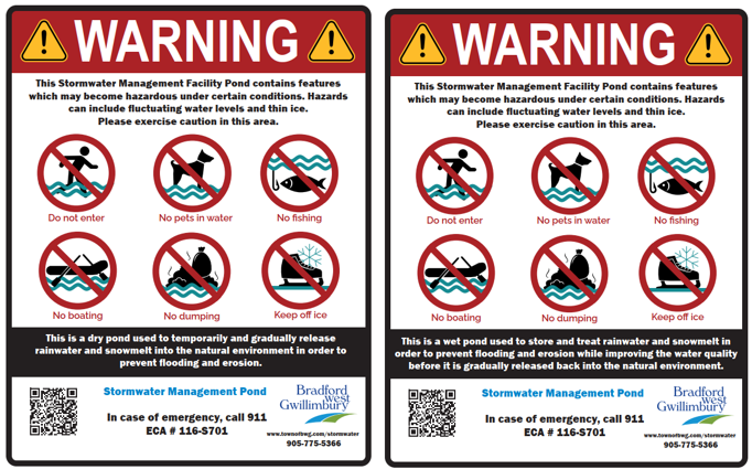 Warning signs for stormwater management facilities