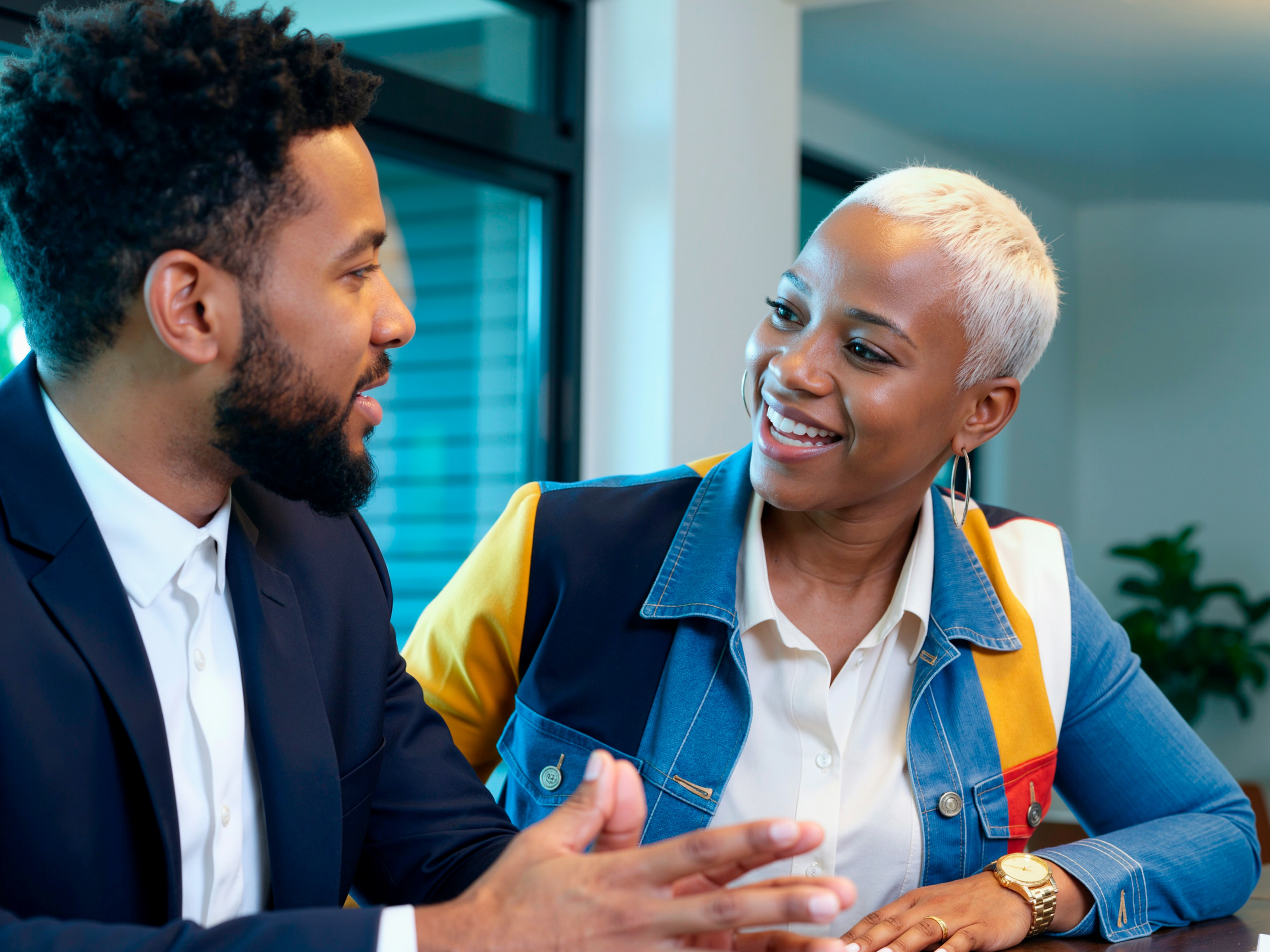 Two business people in discussion