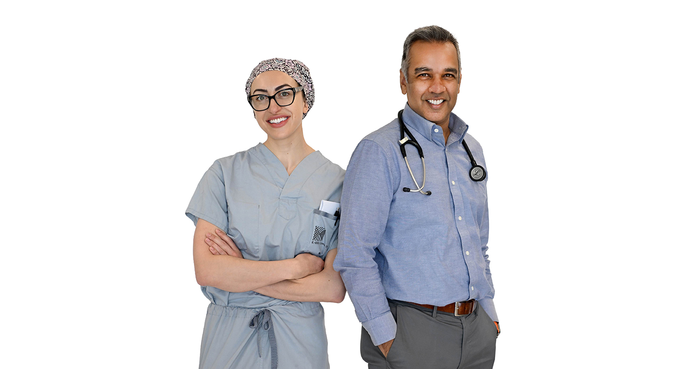(l-r): Dr. Claire Matlock, Medical Resident, General Surgery, and Dr. Hemant Shah, Vice President, Academics and Research