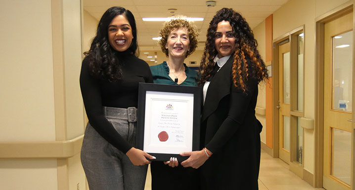 (l-r): Marilyn Verghis, Health Equity and Inclusion Specialist, Mary Jane McNally, Chief Patient Experience Officer and Gurwinder Gill, Director of Health Equity are members of Osler’s Health Equity team