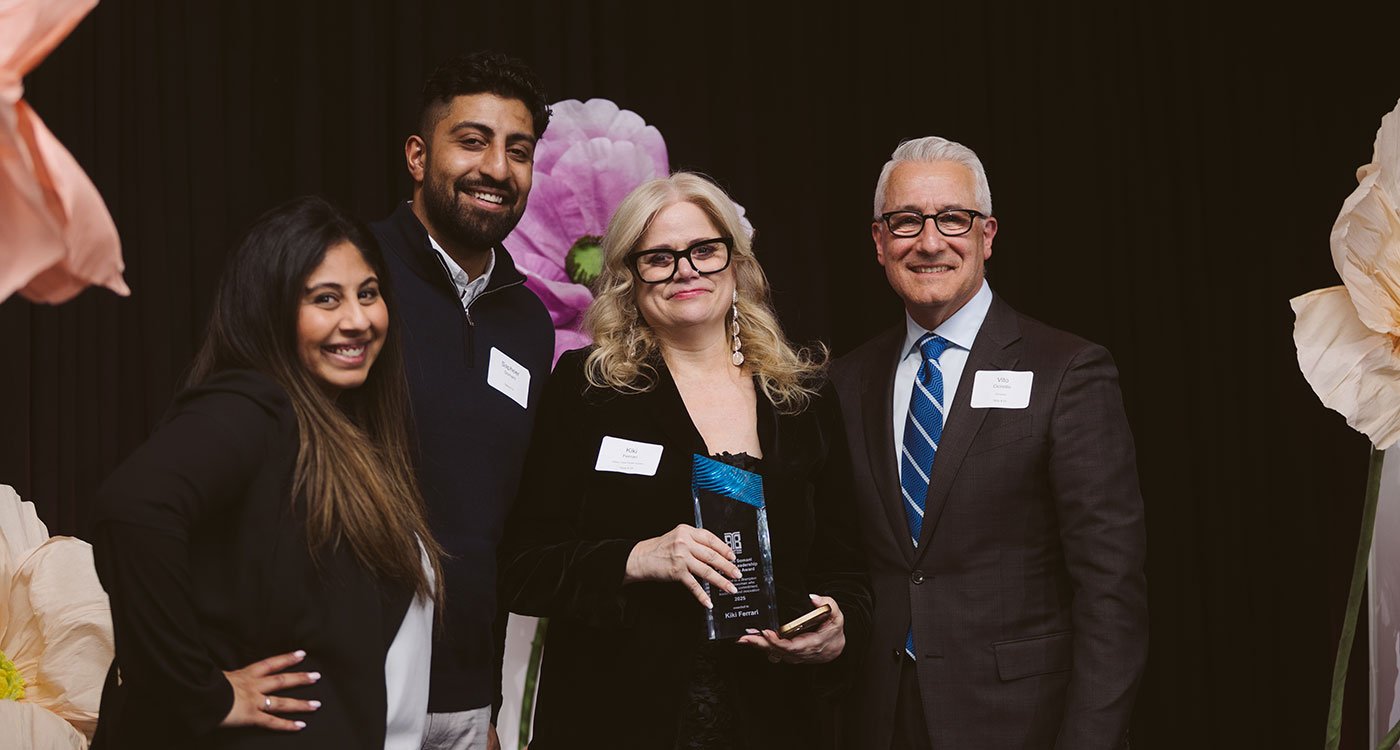 (l-r): Naseem Somani’s children Alyna Ranmall and Sapheer Somani; Kiki Ferrari, Executive Vice President, and Chief Clinical Officer, William Osler Health System; Vito Ciciretto, CEO, Dynacare
